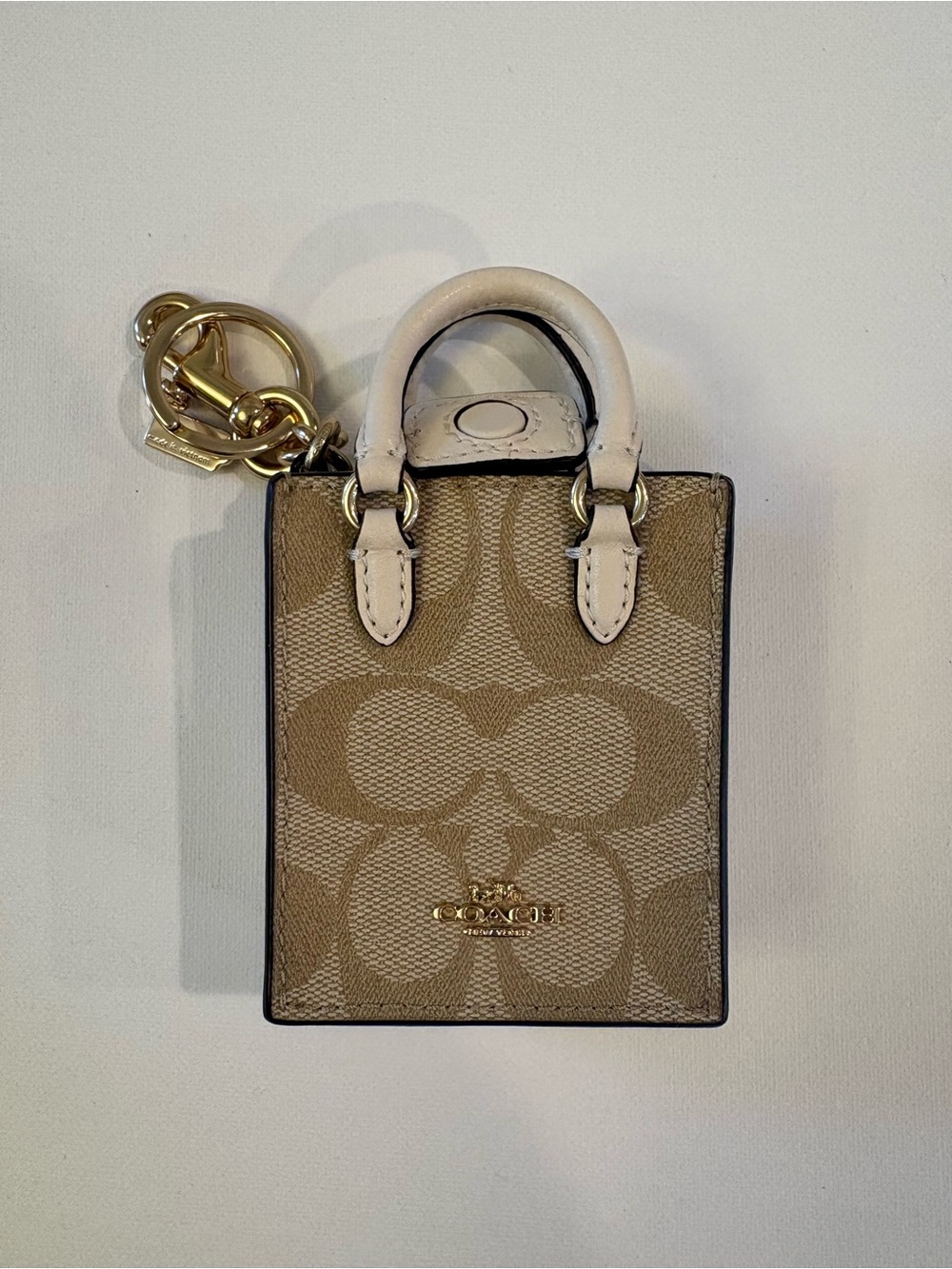 Coach Beige Signature Canvas Mini Tote Key chain